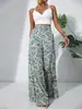Pantalones de Pierna Ancha de Cintura Alta Nuevos para Mujer Estampado con Caída Pantalones Largos de Pierna Ancha Sueltos Adelgazantes Estilo Vacaciones Casuales Pantalones de Mujer Venta al por Mayor