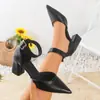 Nuevos Zapatos de Tacón Grueso y Alto de Moda Versátiles para Mujer 2026 Verano con Detalle de Hebilla y Punta Redonda para Uso Formal