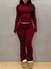 Europa Transfronteriza Comercio Exterior Conjunto Casual de Dos Piezas para Mujer Cuello Redondo Manga Larga Pantalones Acampanados de Cintura Baja Conjunto Deportivo Venta al por Mayor