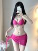 Bikini Explosivo Negro Sexy para Pecho Pequeño con Acolchado y Soporte de Acero, Cadena de Diamantes, Traje de Baño de Tres Piezas para Mujer para Vacaciones y Aguas Termales