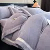 Conjunto de cama de quatro peças de luxo leve Classe A, espesso, quente, de veludo de leite, inverno, flanela de veludo coral, lençol de cama, capa de edredom