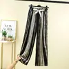 Calça de Perna Larga com Estampa de Tinta Feminina Verão Fina Guoxi Solta Emagrecimento Vertical Cintura Alta Casual Tie-Dye Reta