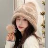 Gorro de invierno para mujer, cálido, de punto, forrado de forro polar, cubreorejas, a prueba de viento, de lana, estilo Fair Isle hace la cara más pequeña, gorro Lei Feng
