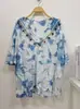 Vestido artístico azul tie-dye hecho a mano de Radix Isatidis de planta pura original, sobrecapas exteriores protectoras solares