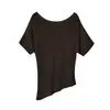 15/6 Nuevo Llegado de Verano26 Verano Estilo Coreano Casual Algodón Tencel Holgado Perezoso Hombros Descubiertos Camiseta de Punto S9103