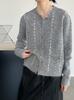Taochuan 25 Outono Retrô Cor Contrastante Costura Detalhada Cardigan de Tricô Feminino Gola Redonda Suave Macio Jaqueta Suéter Tam 6609