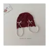 2025 Nuevo Diseño Coreano Hecho a Mano Gorro de Punto con Lazo de Perlas Calado Hilo de Algodón Punta del Pie
