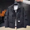 Jaqueta Cardigan Casaco de Trabalho ao Ar Livre Patchwork Gola Alta Simples High-End Rebelde Cool Tendência Marca Juventude Zíper