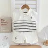 Ropa Infantil 2025 Niños y Niñas Conjunto de Camisa Polo a Rayas Bloques de Color Estilo Verano Atractivo Mangas Cortas Conjunto de Dos Piezas Venta al por Mayor
