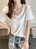 Playera de manga corta para mujer de alta calidad, estilo de verano nuevo, vientre, TV, nariz, hombro, 2024, playera que cubre, ropa de talla grande, playera holgada, sentido