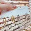 Pendientes de Aro de Tres Anillos con Personalidad de Moda Estilo Francés de Gama Alta Modernos Versátiles Pendientes de Aguja de Plata Pendientes Minimalistas