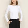 CANVAUS Camiseta de manga larga de primavera y otoño para mujer, blanca, holgada, estilo coreano, de algodón que combina con todo, con cuello redondo, para mujer
