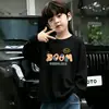 Camiseta de Manga Larga con Cuello Redondo de Dibujos Animados para Niño, Primavera y Otoño, para Niños Mayores, 100% Algodón Puro, Ropa Transpirable para Niños