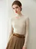 Suéter redondo simple y elegante para mujer, prêt-à-porter de primera línea 100% cachemira, corte ajustado, cálido y adecuado como capa base