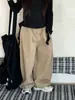 Calça Larga de Trabalho Khaki Yuyu Princess para Meninos e Meninas Outono Retrô Americano Calça Casual Solta Calça Curva Infantil