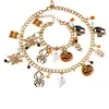 Conjunto de Pulseras de Cadena Dorada con Tema de Halloween Colgantes de Calabaza Fantasma Araña Accesorios de Moda Transfronterizos para Festivales