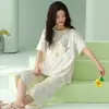 [Algodón Puro] Pijama de Mujer Verano 2026 Estilo Nuevo Manga Corta Sencillo Ropa de Casa Pantalón Tres Cuartos Ropa de Casa Conjunto de Dos Piezas