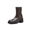 Botines finos marrones de 7.5CM, modernos y sencillos, nuevo estilo otoño e invierno 2025, punta redonda, suela gruesa, tacón grueso, botines cortos para mujer