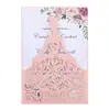 Convite de Feriado Estilo Europeu Papel de Casamento Recorte de Papel Cartão de Cumprimentos Princesa Cartão Envelope de Convite para Florista Corte a Laser Flor Rosa
