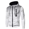 Suéter casual com capuz estampado para homens outono e inverno com forro de fleece com zíper pullover moletom com capuz em estoque