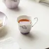 Taza Maestro Morado Degradado Mariposa Pintada a Mano Taza de Té Cerámica con Mango para el Hogar Taza de Té de Flores Juego de Té Kung Fu Taza de Degustación