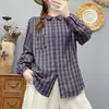 Camisa a cuadros retro de otoño para mujer, de manga larga, corte holgado, adelgazante, con diseño de gasa de doble capa, algodón puro, versátil y elegante