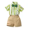 Roupa Masculina Camisa Manga Curta Gravata Borboleta Suspensório Shorts Conjunto de Duas Peças Vestido para Festa de Aniversário Fornecimento Transfronteiriço