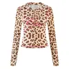 Iamgia*G conjunto de chaqueta corta con capucha de estampado de letras regular en hombros, estampado de leopardo, corte ajustado, elástico, con cremallera, y pantalón largo