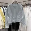 Diseñada con Dobladillo con Cordón y Cuello Redondo, Chaqueta para Mujer de Estilo Europeo, Nuevo Top Holgado y Versátil de Estilo Coreano para Primavera y Otoño