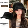 Sombrero ecuestre de gamuza estilo japonés para mujer, otoño e invierno, adelgazante, sombrero de caballero plisado, gorra plana de moda retro