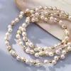 Nuevo collar irregular hecho a mano estilo europeo y americano con perlas artificiales y cadena de acero inoxidable chapada en oro de 18k que no se decolora