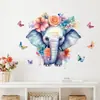 Br63952 Calcomanía de Pared Autoadhesiva de Flores de Dibujos Animados de Colores, Mariposa, Elefante para Sala de Estar, Pared de Fondo de Sofá, Calcomanía Decorativa