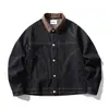Chaqueta de mezclilla retro estilo japonés Rumeng, con solapa y bloques de color, para hombre y mujer, abrigo versátil casual para el trabajo en otoño