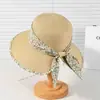Sombrero de Paja Pequeño con Lazo Floral para Mujer, Sombrero de Paja de Estilo Pastoral de Verano, Hace que la Cara Parezca Más Pequeña, Sombrero de Sol para Protección Solar al Aire Libre