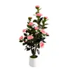Desmontagem e montagem transfronteiriça de árvores de camélias artificiais, plantas verdes, camélias em vasos, árvores artificiais para sala de estar, plantas verdes biônicas de piso, flores artificiais