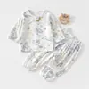 Conjunto de Gaze para Bebê Roupas de Casa para Bebê Manga Longa Top de Fibra de Bambu Calça Roupas de Verão com Ar Condicionado para Crianças Meninos Meninas