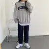 Moletom Cinza 2026 Novo Estilo com Forro de Fleece e Gola Redonda para Mulheres, Primavera e Outono Fino de Manga Longa Solto Plus Size Estampado Versão Coreana