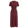 Moda Femenina Transfronteriza Elegante Vestido de Punto S Marca Cuello Redondo Manga Corta Calado Vestido Largo Vestido de Punto de Canalé de un Solo Botón