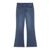Jeans Vintage Flare Cintura Alta Estilo Coreano com Bordas Desfiadas, Estilo Primavera, Roupa Feminina Plus Size, Calça Emagrecedora 65552