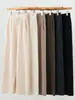 Pantalones Casuales de Lana de Punto Cálidos para Otoño/Invierno, Pierna Ancha, Ajustados, Versátiles, Color Sólido, con Cordón en la Costura Central, Cachemira