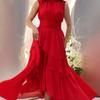 Novedad Primavera y Verano 2025 Ropa Femenina Transfronteriza Europea y Americana Sitio Independiente Ebay Vestido de Olas sin Mangas de Gasa