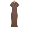 679-25 Nuevo de principios de primavera Estilo Chica Picante Sexy Americana Cuello en V Manga Corta Ajustado Vestido de Cadera Vestido de una pieza