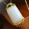 Prata Esterlina S925 Inlaid Jade Natural Hetian Nada Colar Pingente Jaspe Inlaid Simples Moda Tecnologia Dourada