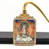 Pingente Thangka Tibetano de Dupla Face Pintado à Mão com Ouro Oito Protetores Cinco Senhores Tara Verde Cor de Cobre Preservadora Galvanizado Colar Thangka