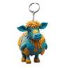 Chaveiro Redondo de Acrílico 2D Transfronteiriço Pingente de Vaca das Terras Altas Desenho Animado Criativo