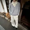 Suéter gris oscuro de imitación dos piezas con cuello en V, unisex, otoño/invierno, estilo casual y relajado, capa base de punto, top interior con cuello