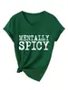 Camiseta de Manga Corta con Cuello en V de Moda y Única para Mujer, Picante Mentalmente, Tienda Independiente Amazon eBay para Exportación