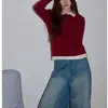 Elegante Suéter de Invierno Ajustado para Mujer, Punto Base Espesado con Cuello Blanco, Top de Lana de Alta Gama