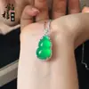 Pingente de cabaça de ágata verde de alta qualidade para mulheres, primorosamente incrustado com calcedônia, amuleto de fortuna e prosperidade, joia de corrente para clavícula estilo chinês novo