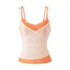 Camisola de encaje dulce y seductora de chica hot, estilo dos piezas superpuestas con diseño veraniego, con tela transparente de color contrastante de doble capa.